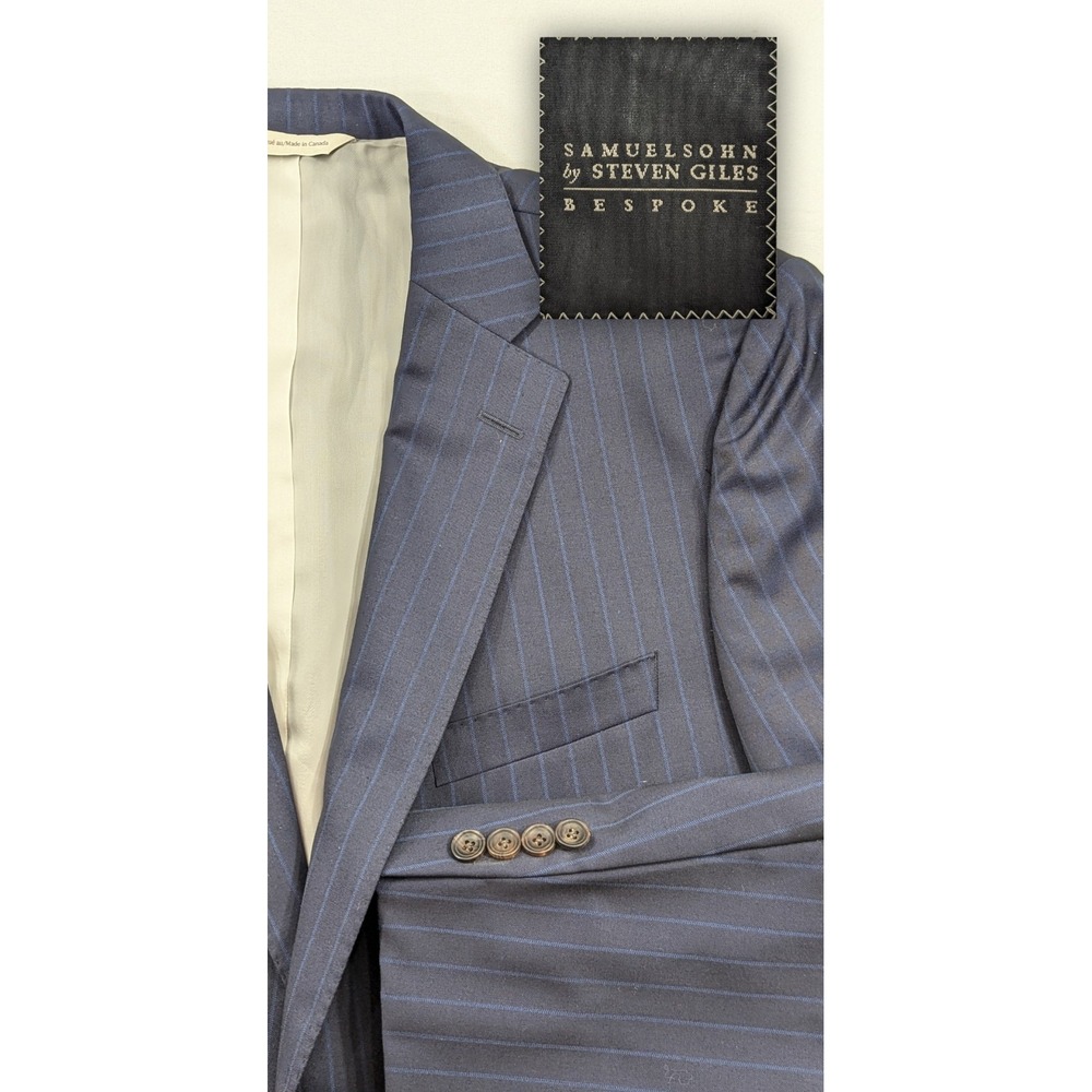 Samuelsohn Blazer Coat Sports Suit Jacket Wool 44L 46" Chest Blue Pin Stripe EUC
